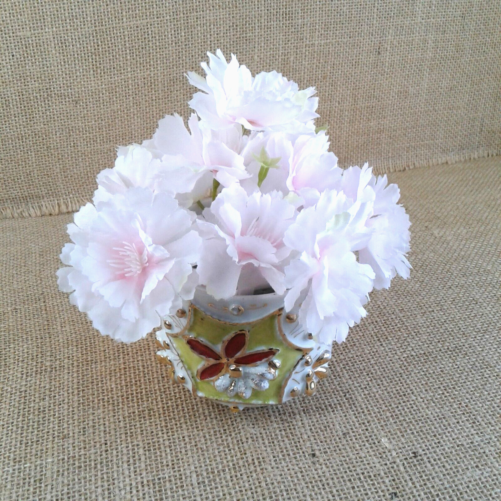 Fluffy Pink Floral Decor Green Gold Mustach Porcelain Cup Chic Country Gift 1460