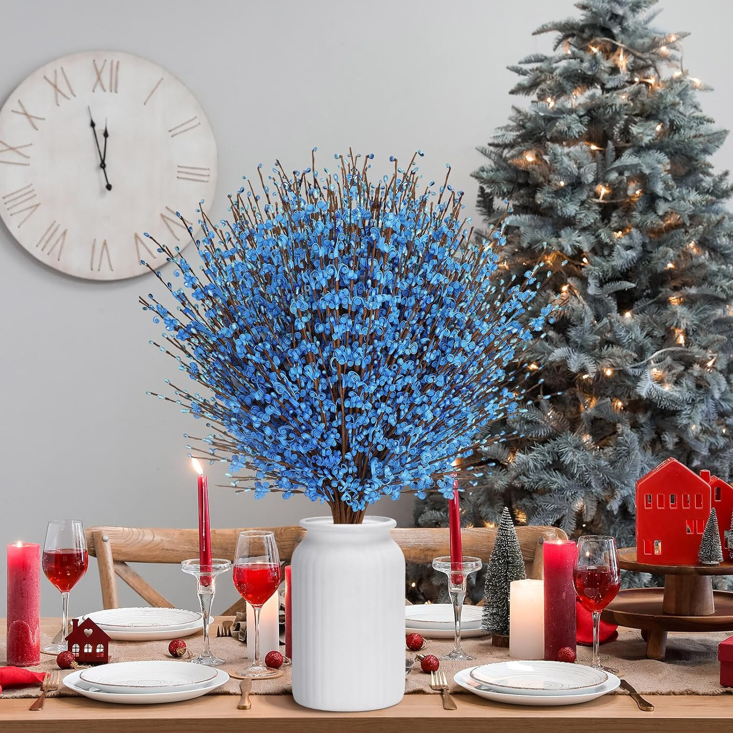 Lyrow 30 Pcs Winter Jasmine Flowers 29.5 Long Artificial Jasmine Flowers Blue