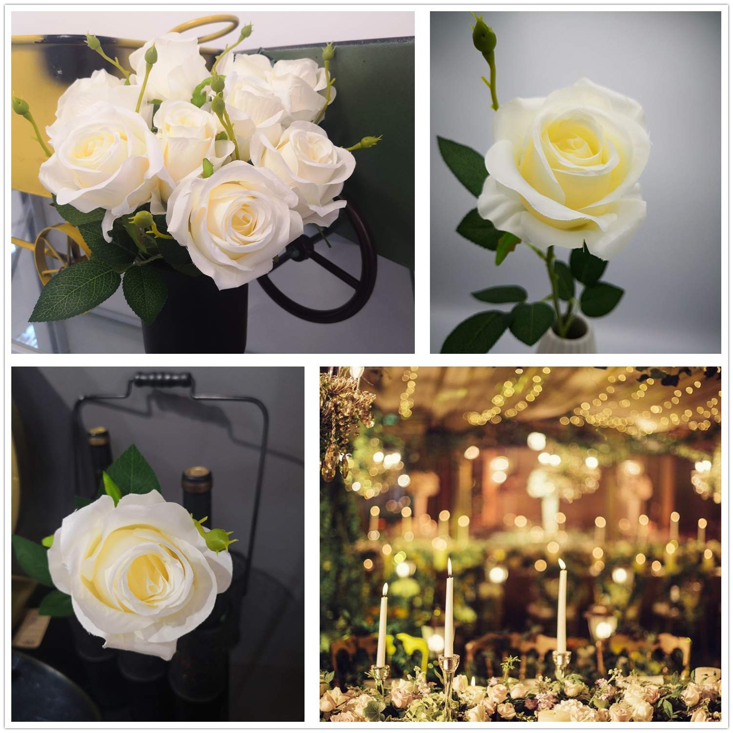 Artificial Silk Rose Flower Bouquet Home Decor Wedding Party, Pack of 10 (Off…