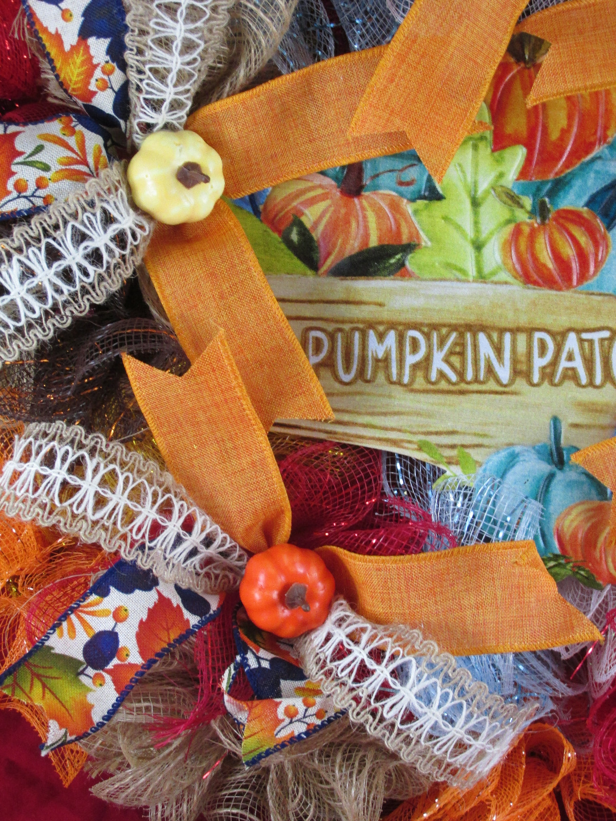 Fall Pumpkin Patch Deco Mesh Ribbon Wreath
