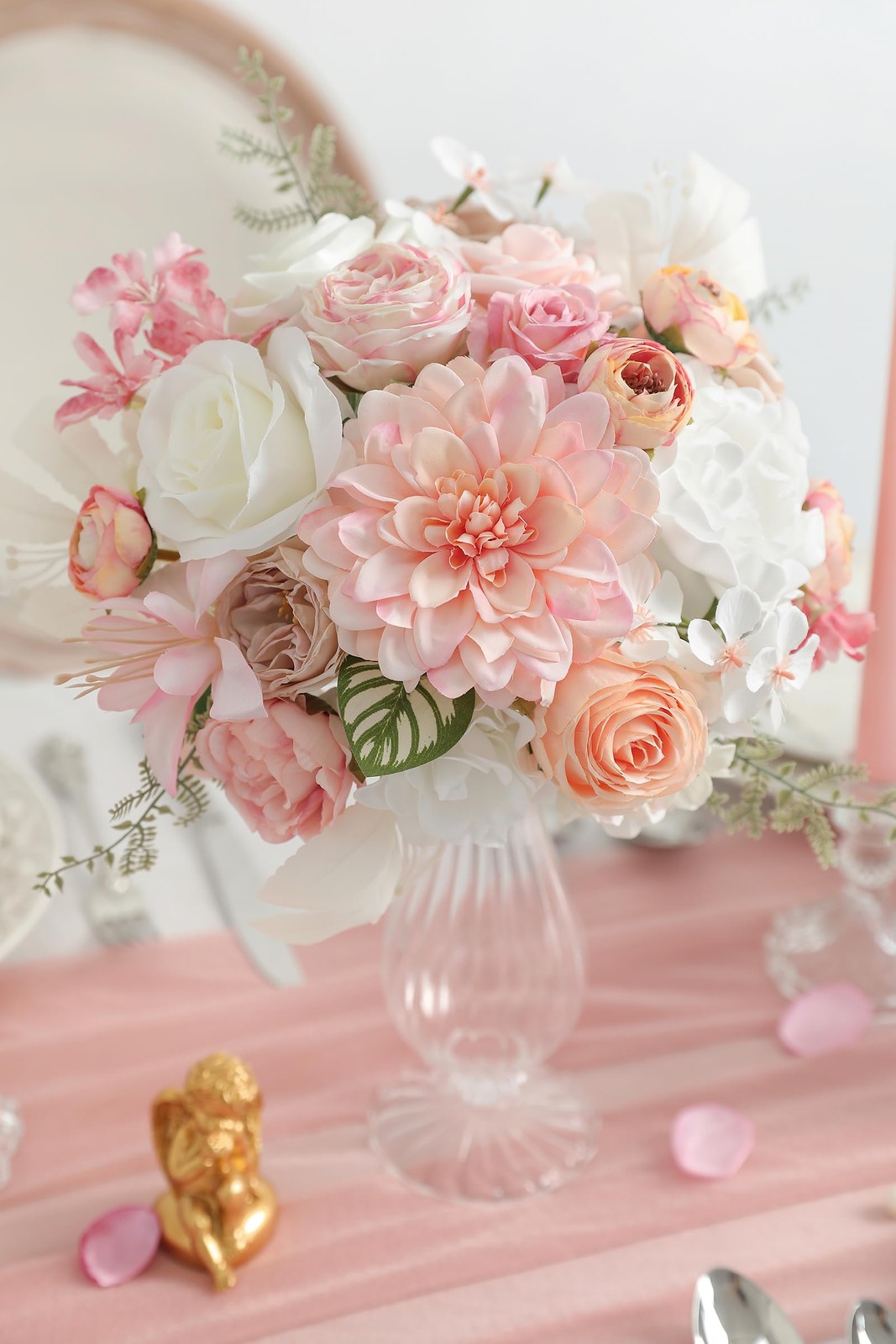 White Pink Artificial Flowers Silk Fake Roses Peonies Greenery Combo Box Set …