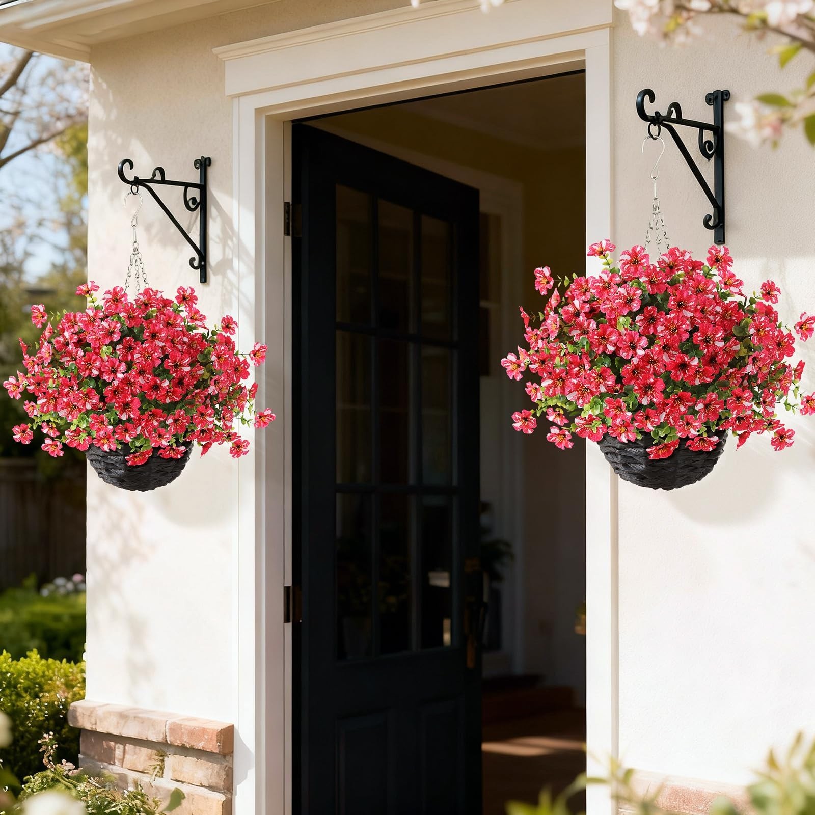 Artificial Flower & Eucalyptus with Hanging Basket – 2PCS Faux UV Sun Resistant