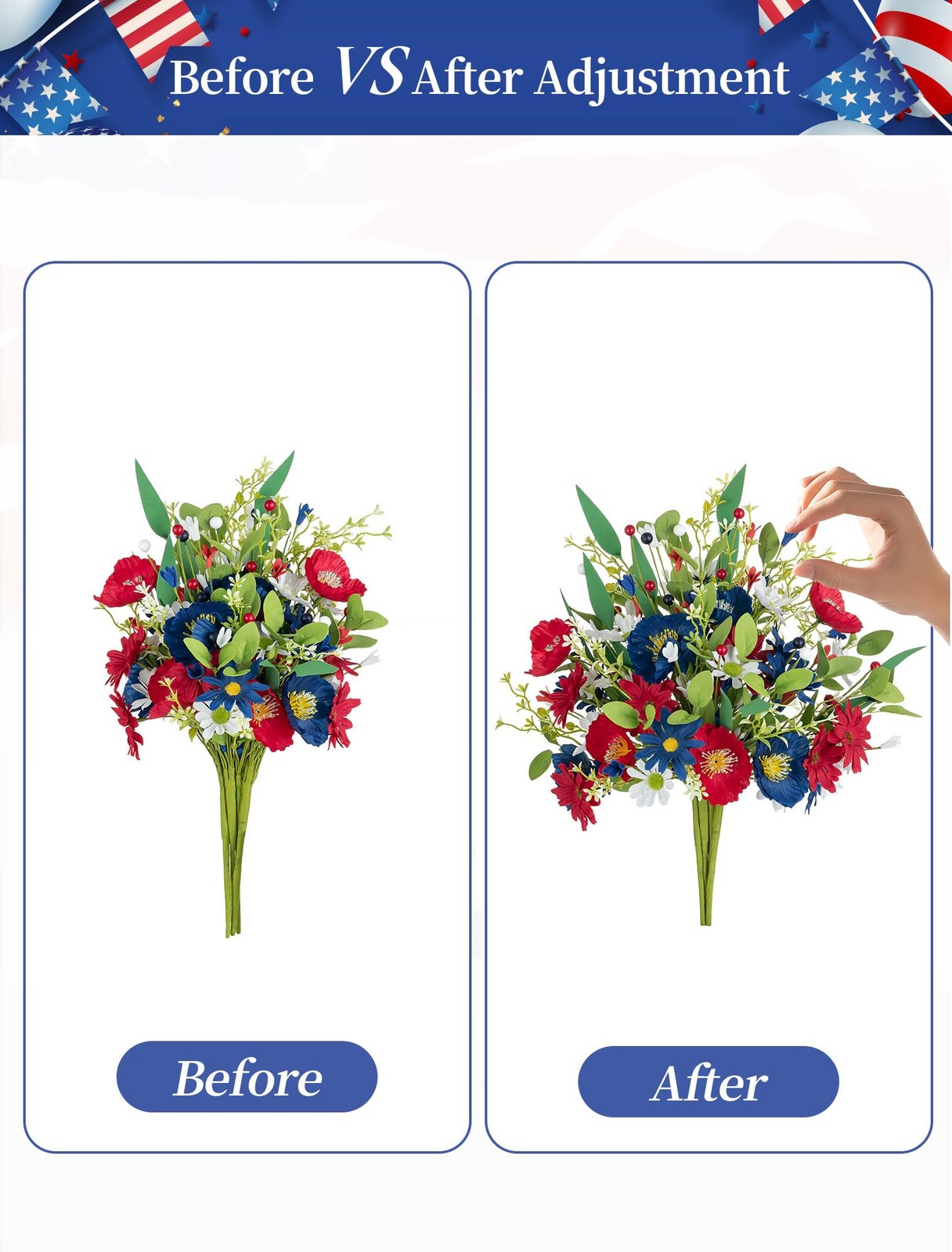 4 Bundle Red White Blue Artificial Flower Patriotic 4th Of July Bouquet Decor