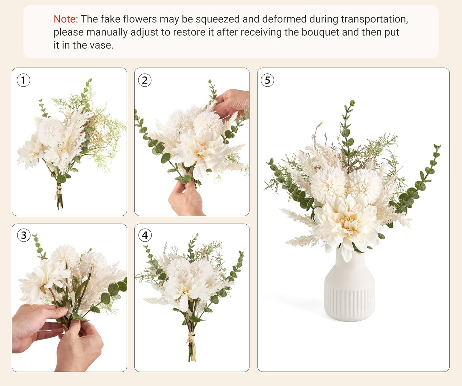Small Artificial Flowers in Ceramic Vase 13.5″ Centerpieces Coffee Table Decor,