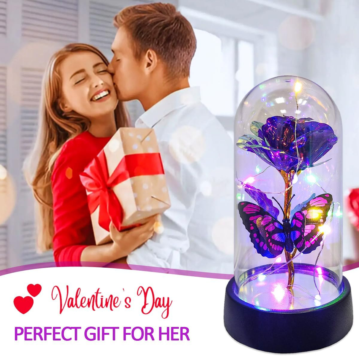 Glass Rose in Glass Dome, Light up Flower, Eternal Roses – Valentines Day Gifts