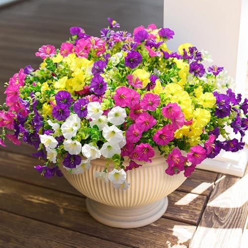 HyeFlora Artificial Flowers Multi Color(3 Purple, 3 Fuchsia, 3 White, 3 Yellow)