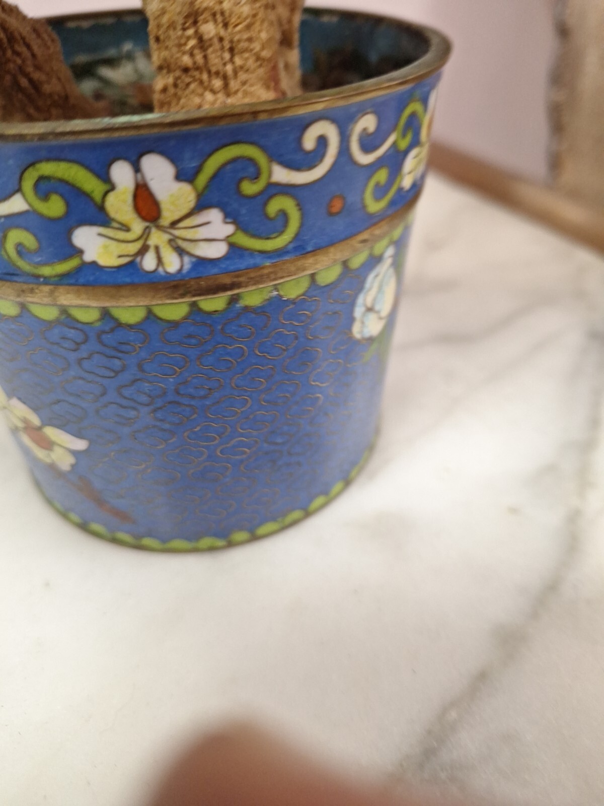 2 Hand Painted Japanese Flower Pots With Artificial Flowers With Jade 3.5″ Diam