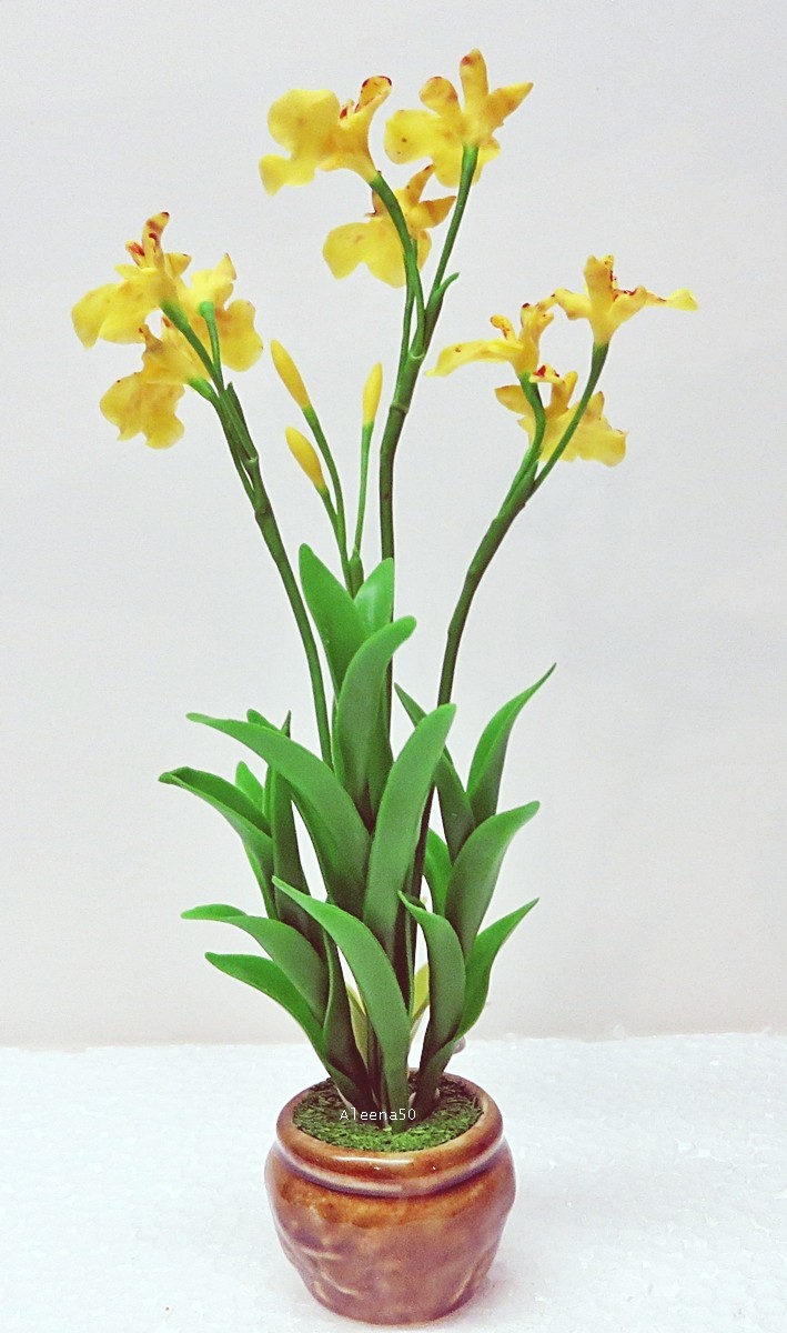 US Stock 7″H Handmade Air-Dry-Clay Miniature Dancing-Lady Orchid Arranged in Pot