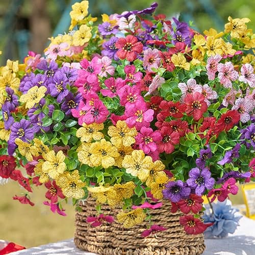Artificial Flowers for Outdoor, UV Resistant 20 Yellow Purple Rosy Pink Red