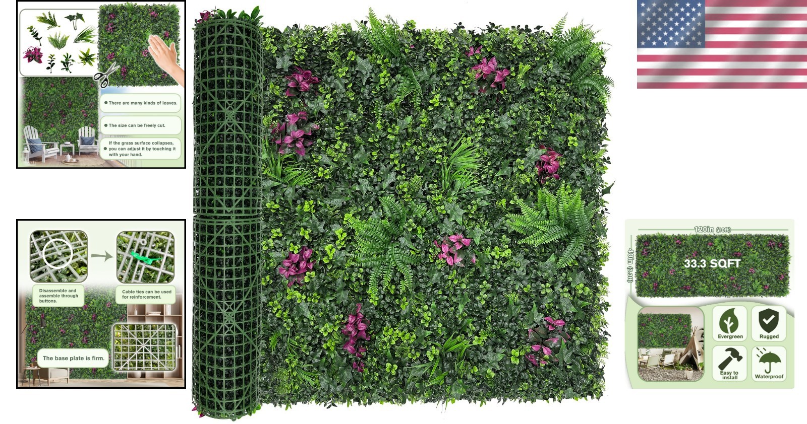 Lifelike 3D Greenery Wall Panel – 40″x120″ Artificial Hedge for Any Space