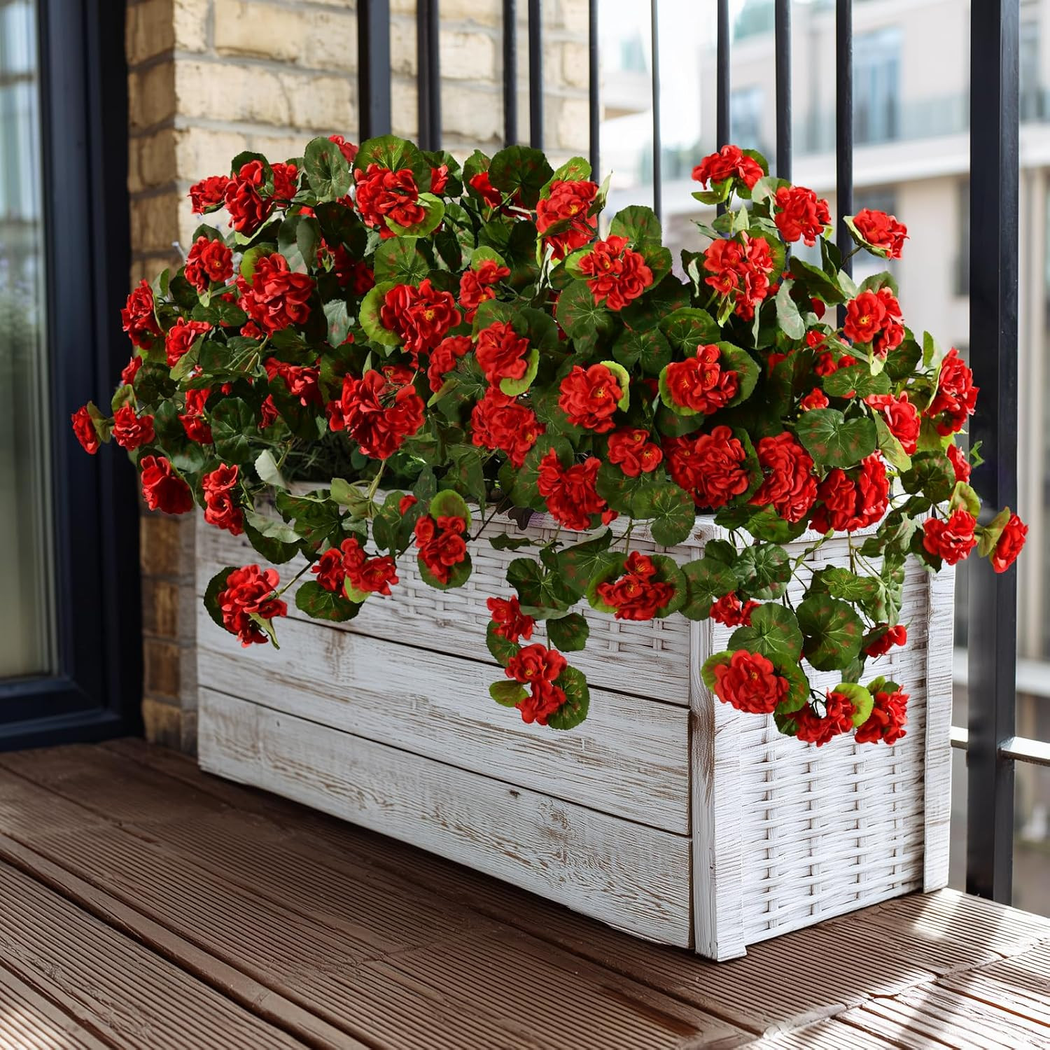 Artificial Geranium Flowers for Outdoor 2 Pcs Artificial Red Flower Fake