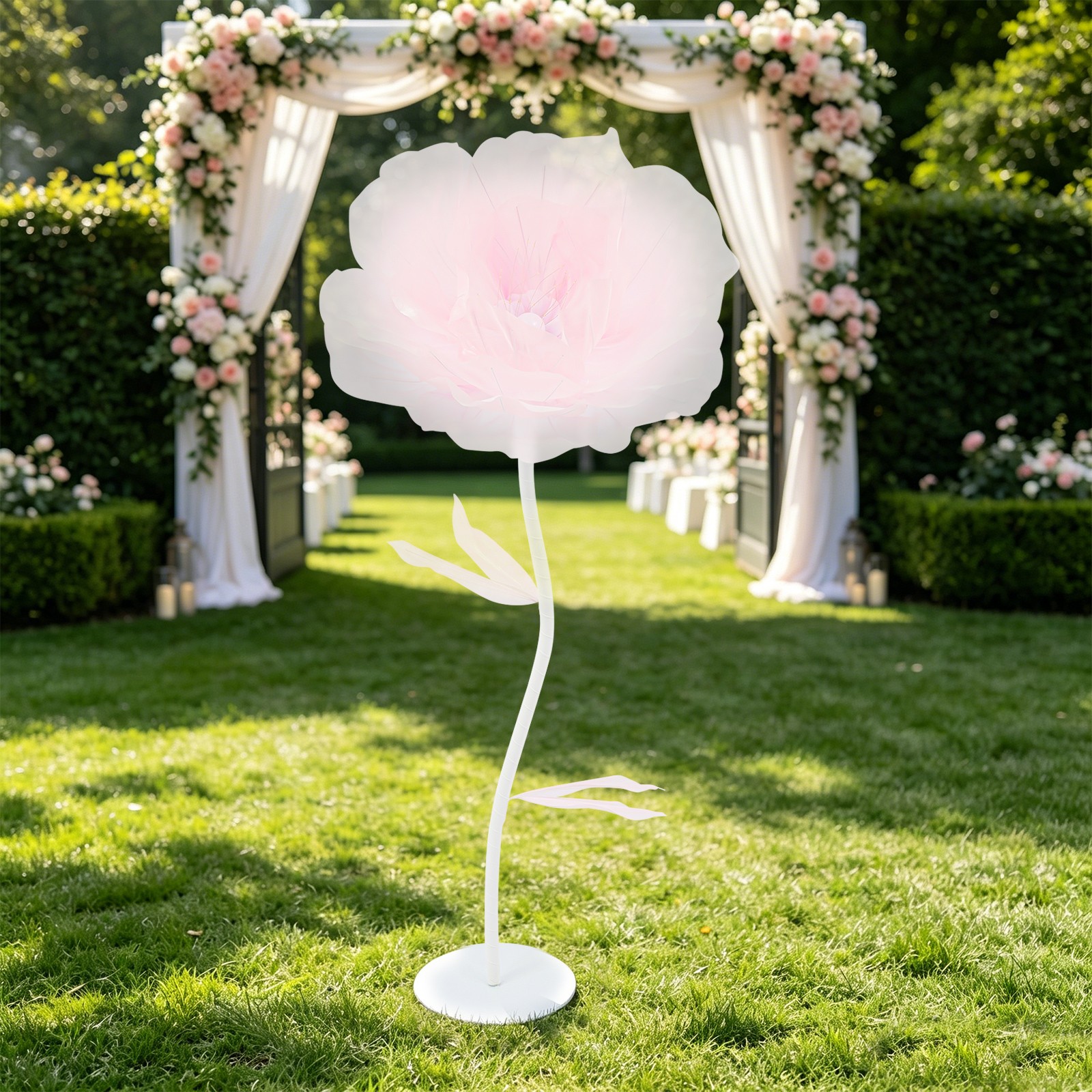 Auto-Open Artificial Flower with LED Light Green Floral Decor For Wedding Party