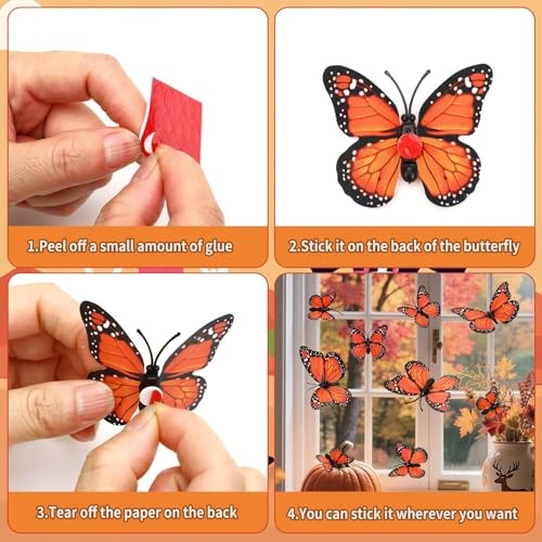 Monarch Butterfly Decorations, 60 Pcs 3D Artificial Monarch Butterfly Style
