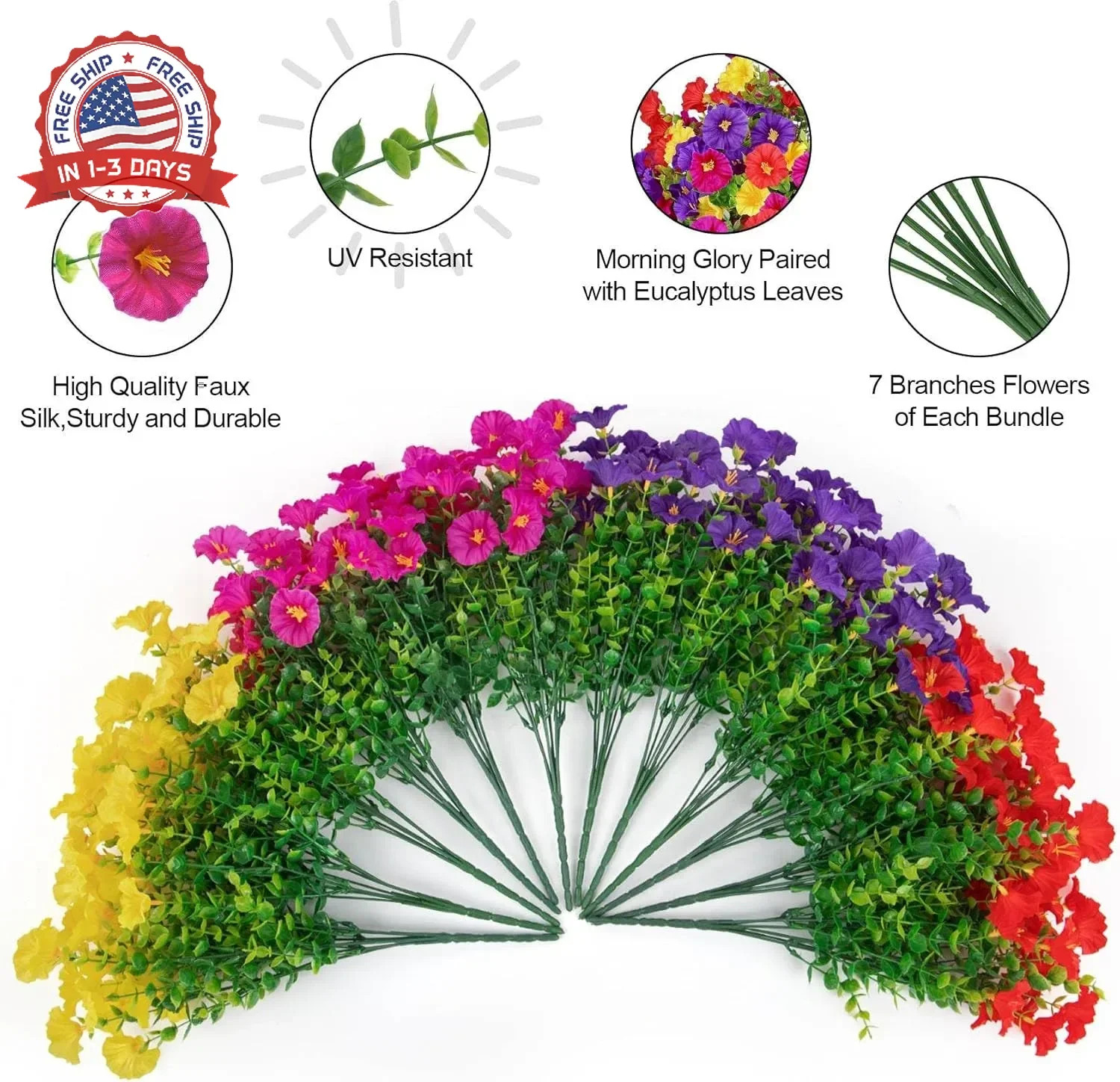 Ouddy Decor 24 Bundles Artificial Flowers for Outdoors Decoration Fake Silk Morn