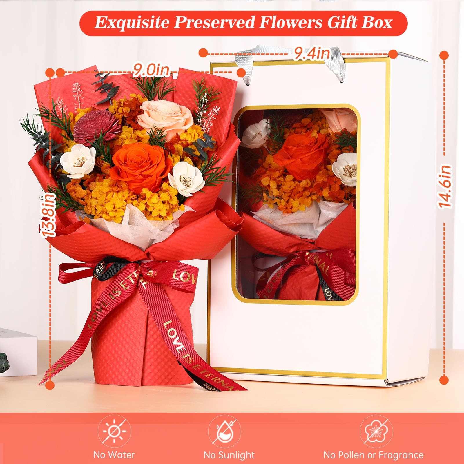 Preserved Orange Roses Bouquets Delivery Anniversary Birthday Flower Gift
