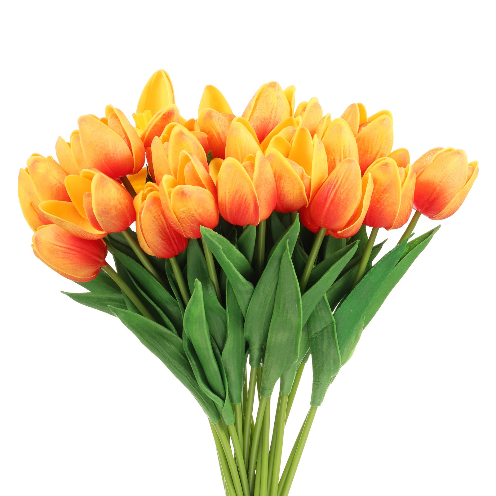 24Pcs Fake Tulips Artificial Flowers, PU Tulips with Stems, Orange