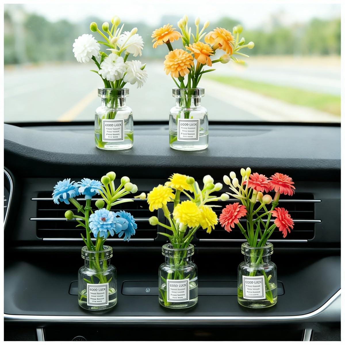 5 PCS Mini Flower Car Dashboard Decorations Cute Auto Interior Ornaments for