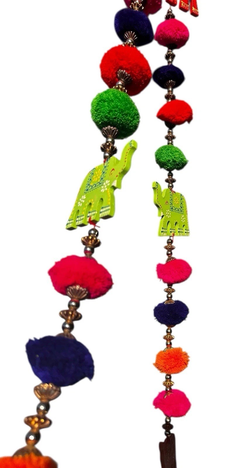 Elephant Garlands Pom Poms Wood Set of 3 Boho Indian Festival Diwali