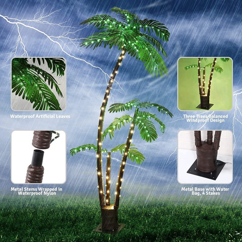 6Ft Artificial Palm Tree Outdoor for Patio Party Decor Hawaiian with 8 Modes
