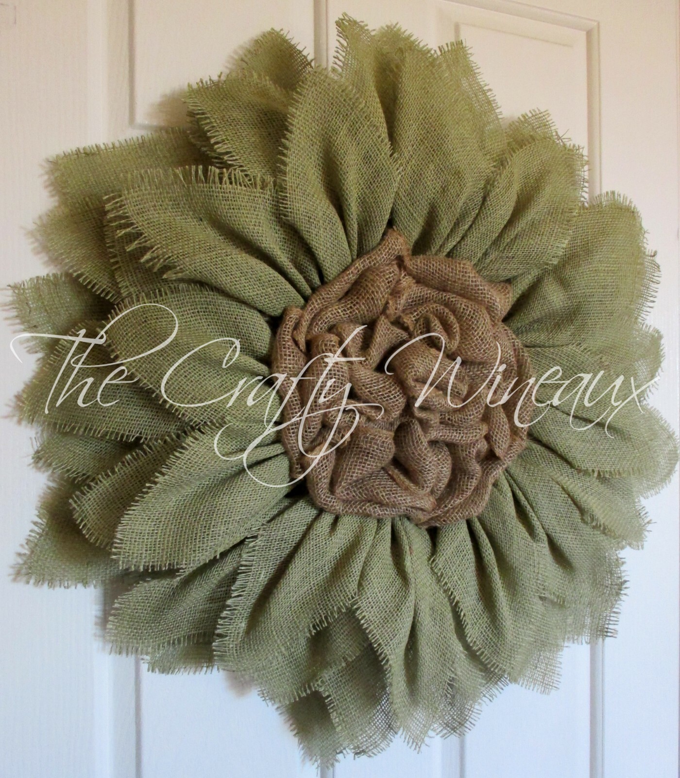 The Crafty Wineaux – Large 25″ Sage Green Burlap Sunflower Wreath
