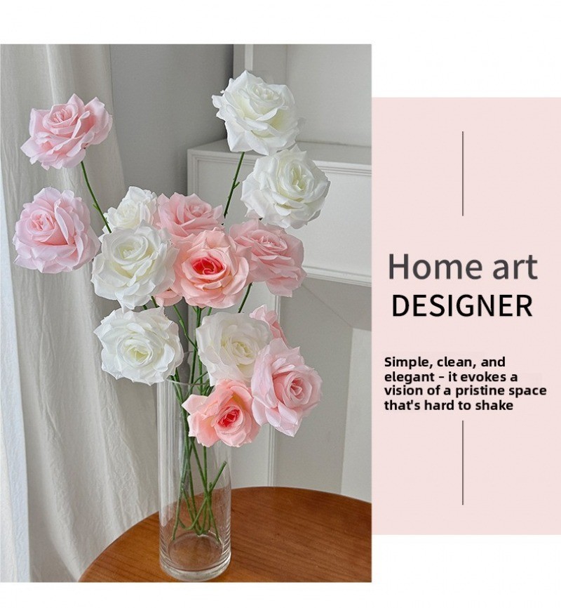 6Pcs Silk Artificial Roses Faux Flowers Pink Blue Purple for Wedding Home Decor