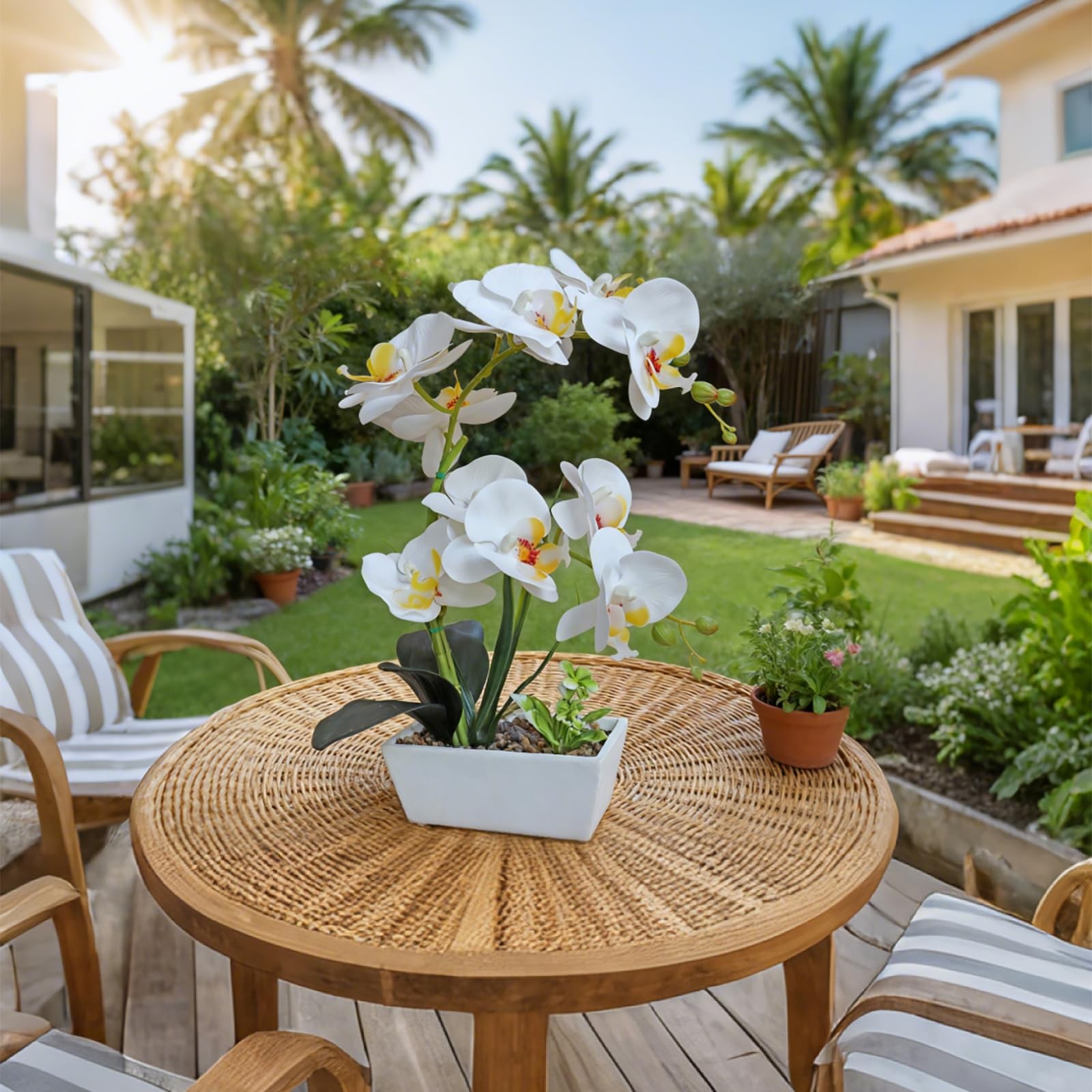1 PCS Realistic Fake White Phalaenopsis Orchid Artificial Potted Plant Decor
