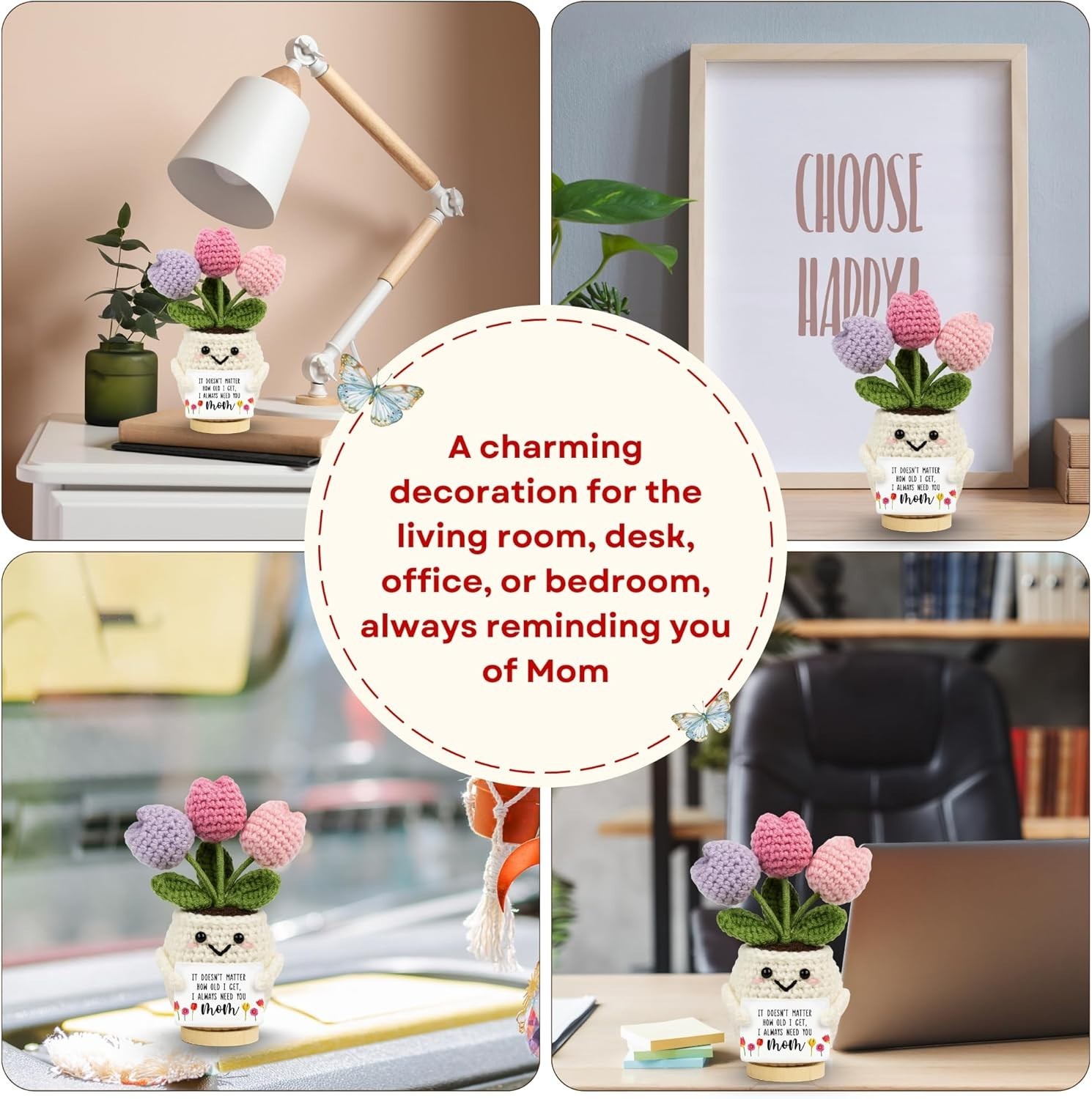 Cute Mothers Day Gift for Mom Crochet Tulip Doll Knitted Flower Birthday Gift Ma
