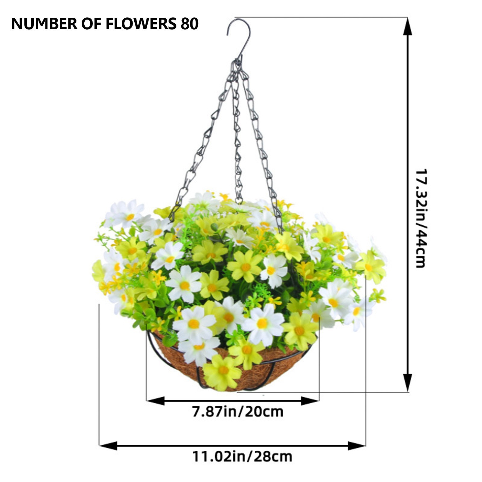 Hanging Flower Basket 2m/6.5ft Cloth Realistic Display Vibrant