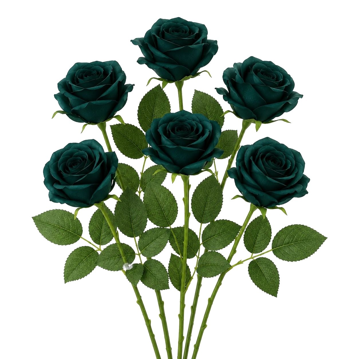 Set of 6 Dark Teal Green Artificial Rose Stems Peacock Teal Faux Roses Boho Wedd
