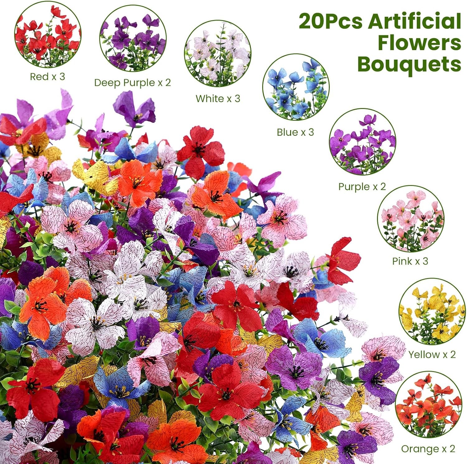 Artificial Flowers Outdoors Decoration, Fake Silk mums Eucalyptus Realistic UV