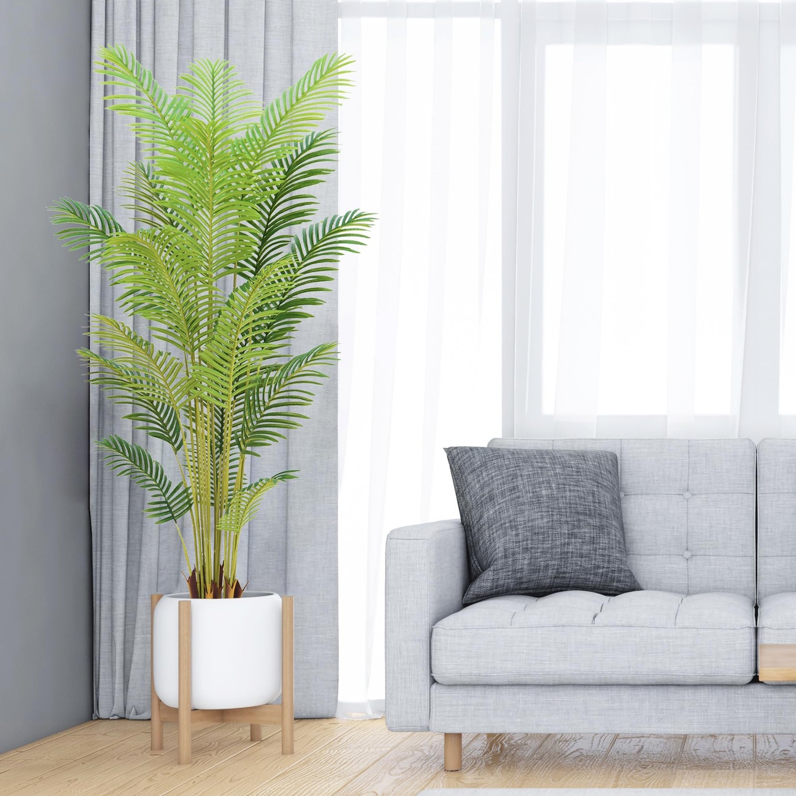 7FT Artificial Palm Tree Indoor with White Pot, Realistic Leaves, 18 Trunks A…