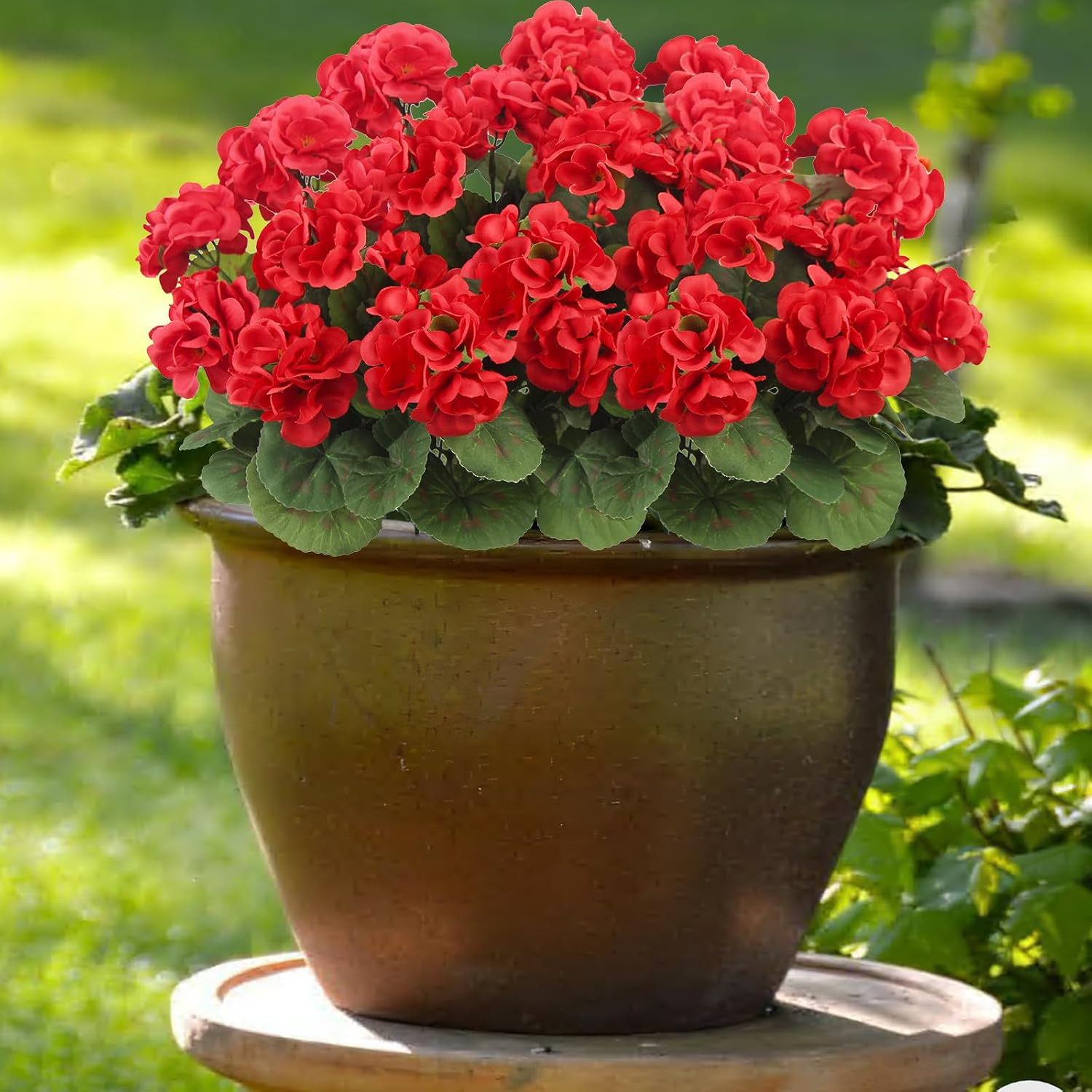 3 Pcs Artificial Geraniums Flowers Silk Geraniums for Outdoors UV Resistant Red