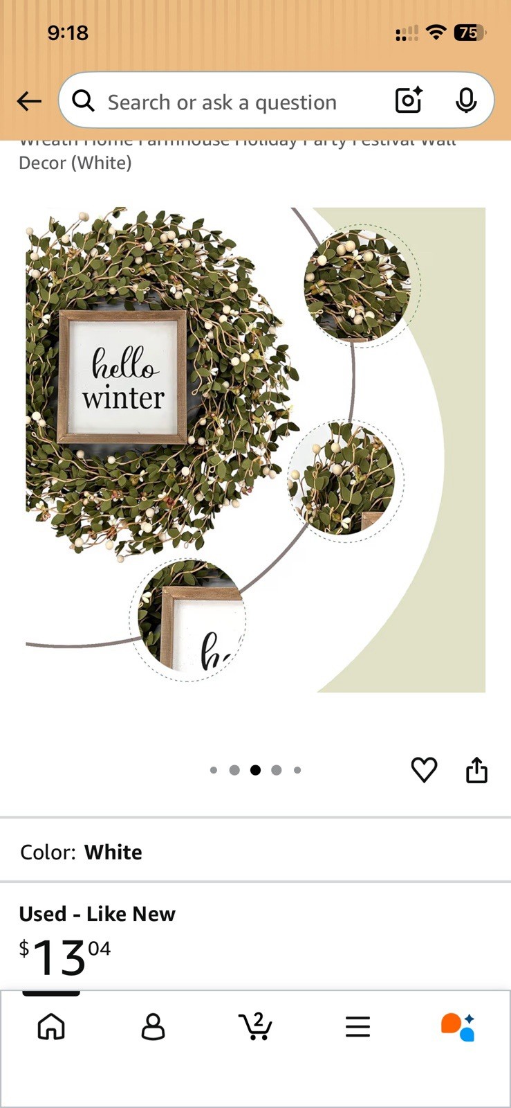 TEMPUS 20″ Wreath Artificial Berries Greens Wreath with Winter Sign. White