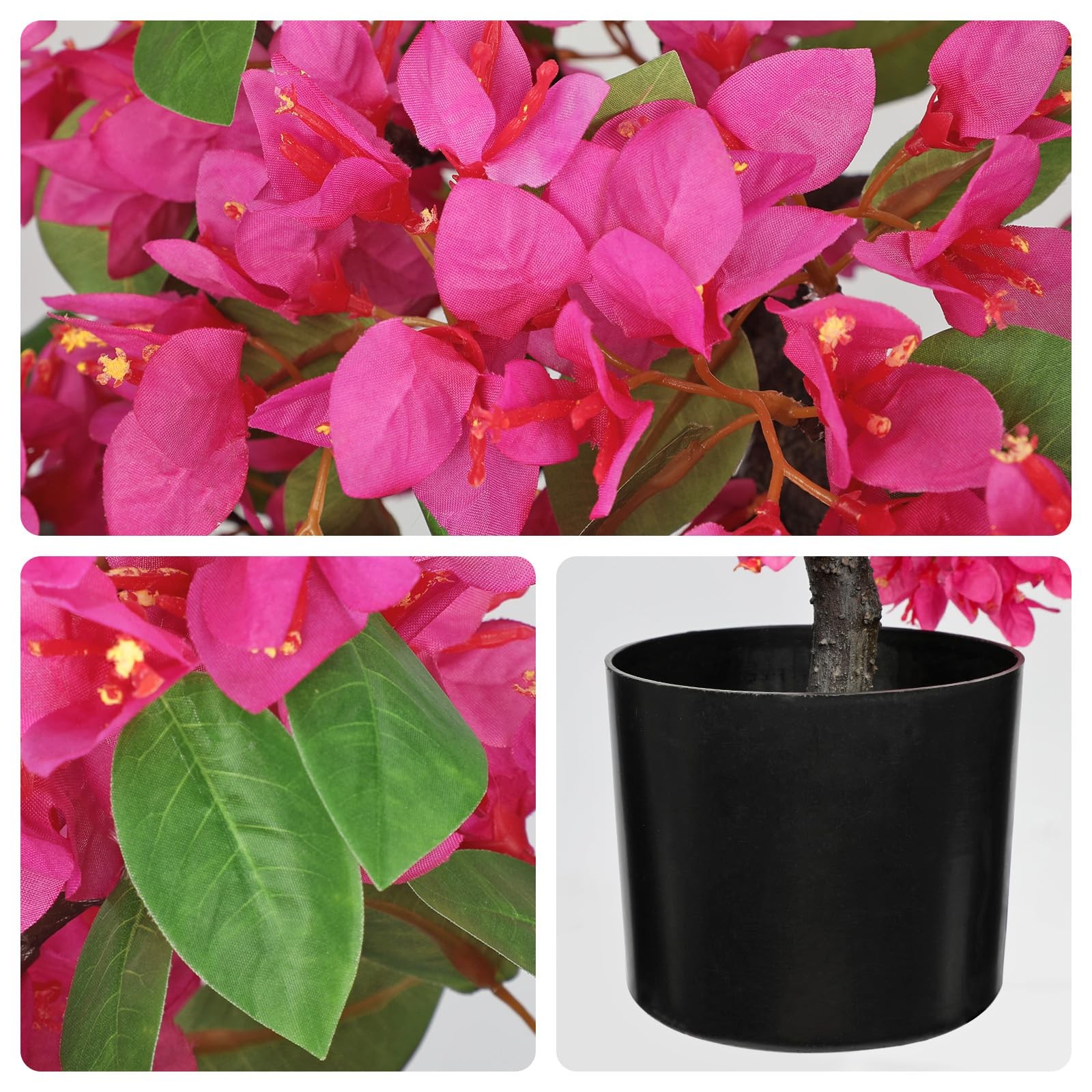 Briful Artificial Bougainvillea Plant in Black Pot 29.5″ Balcony Décor(Pink)