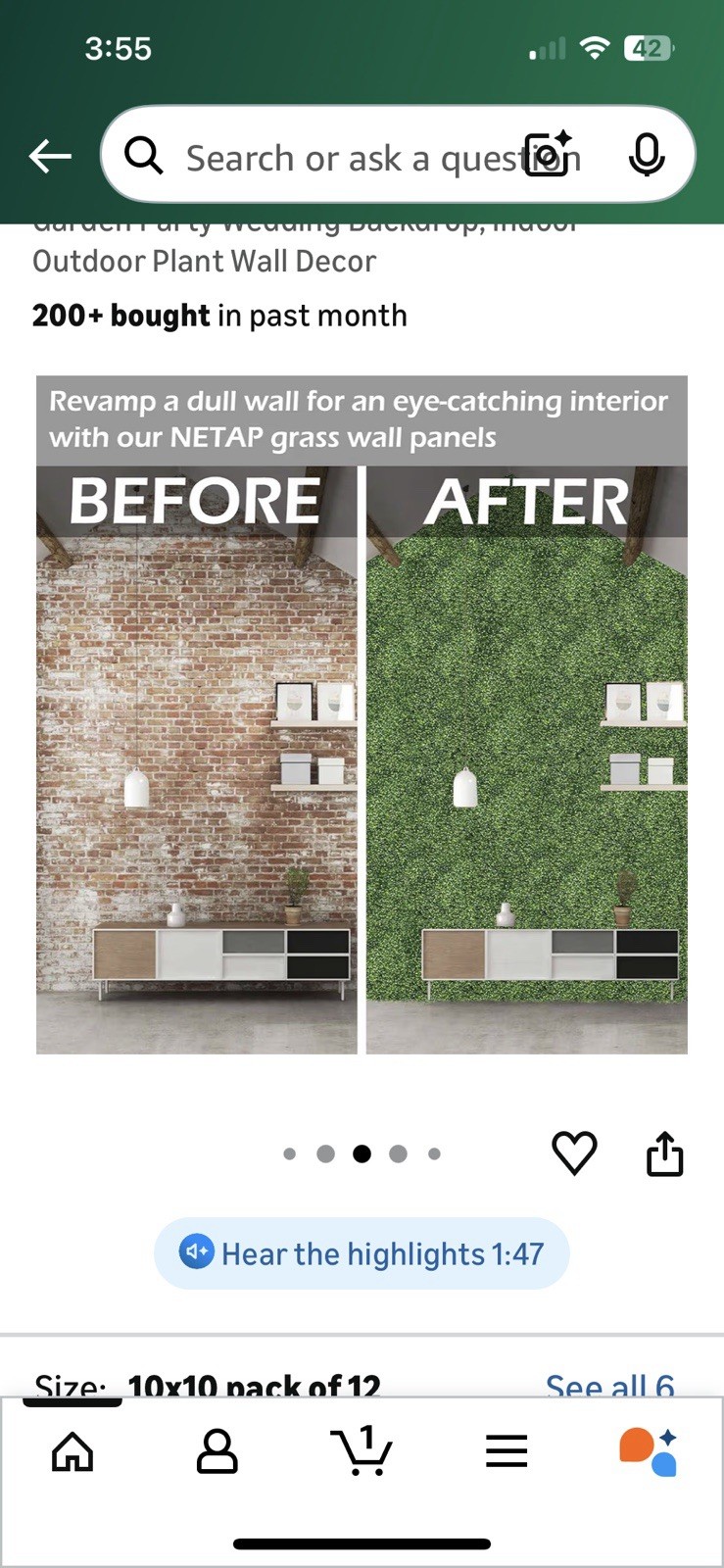 Artificial Grass Wall Panel 10x10in UV-Resistant Faux Boxwood Privacy Decor