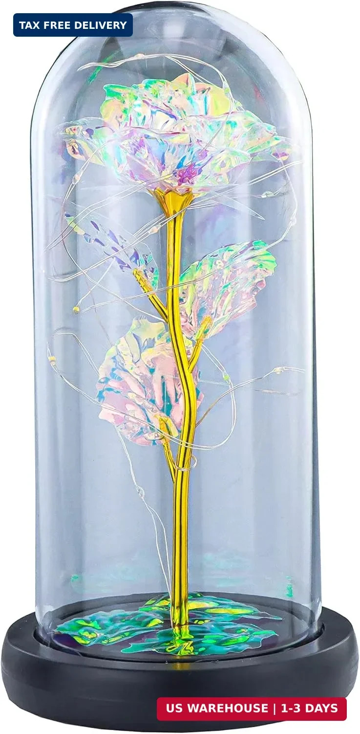 INOGIH Galaxy-Artificial Rose-Flowers-Forever Enchanted Rose with Colorful LED L