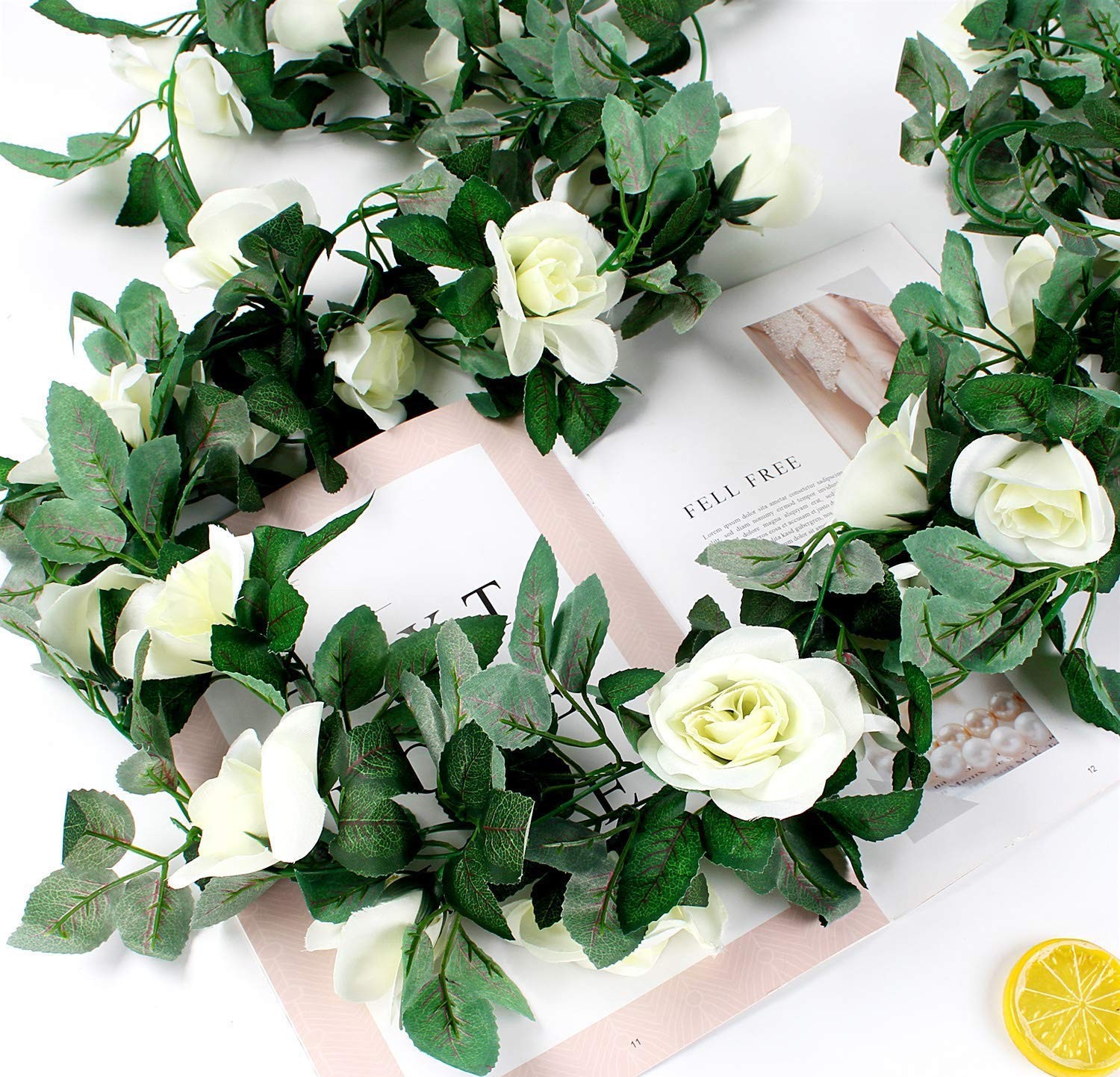16 FT Fake Rose Vine Garland Artificial Flowers Plants Hanging Rose Ivy Home …