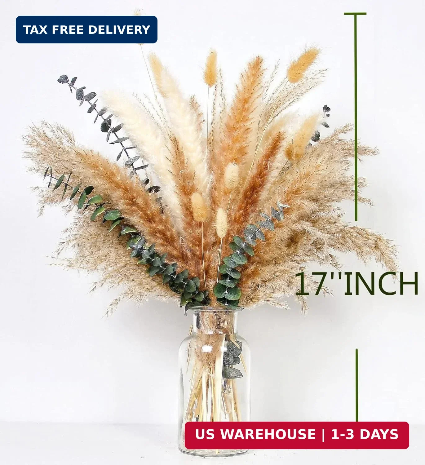 110 PCS of Boho Pampas Grass Decor, Naturally Dried Pompas, Bunny Tails Dried Fl