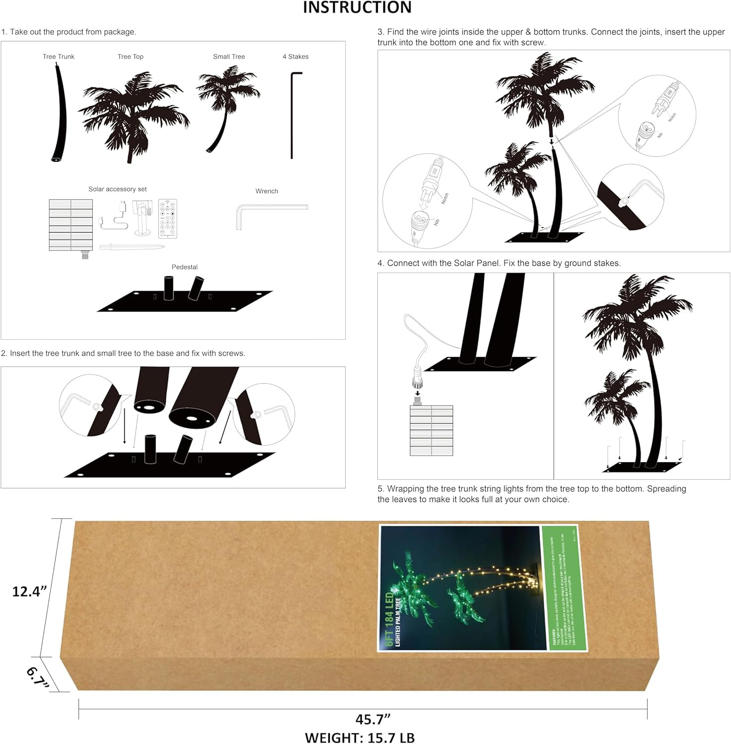 Gorgeous Artificial Lighted Solar Palm Tree 4FT&6FT Office Decor, 184LED for out