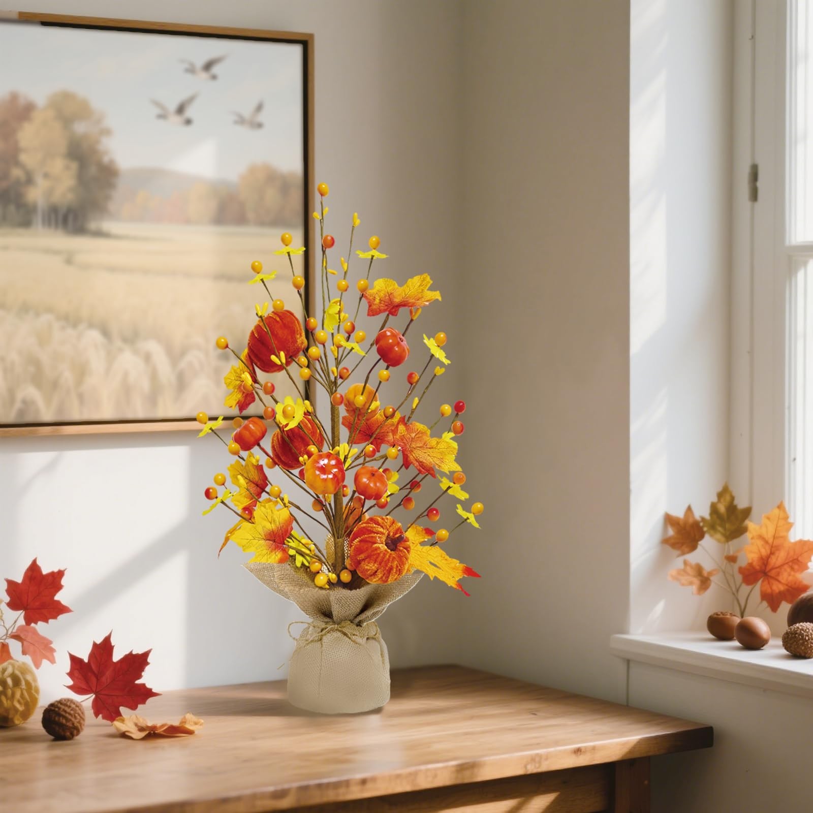 Fall Decorations for Home 18 Inch Fall Tree, Fall Decor Fake Pumpkin Berry Ma…