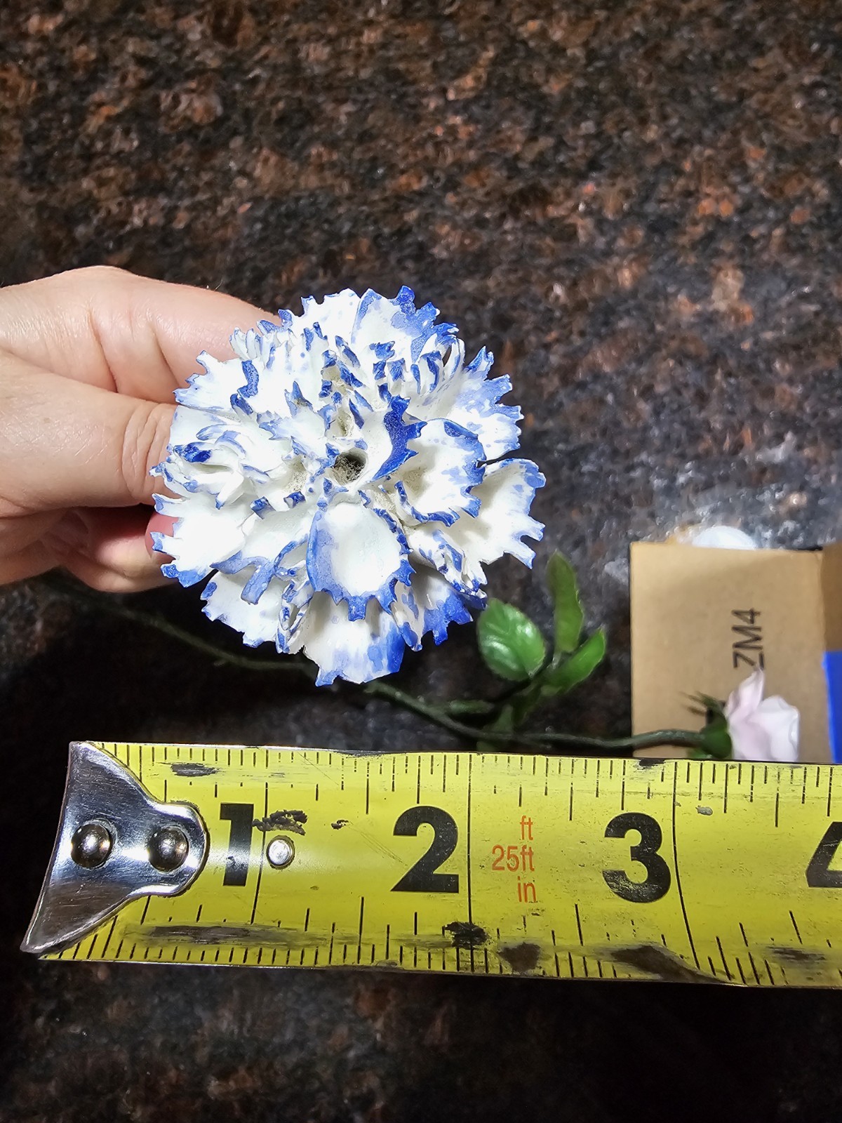 Vintage Porcelain Rose & Carnation with Plastic Wire Stem Lot Of 2 Flowers