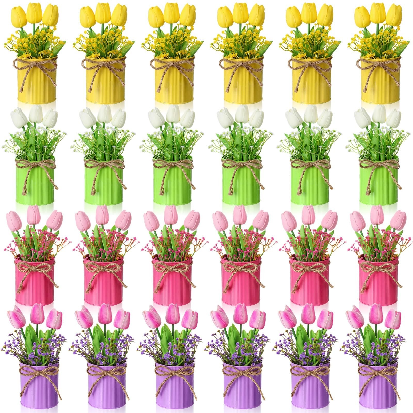 24 Set Spring Table Centerpieces – Faux Tulip & Baby’s Breath Floral Decor for H