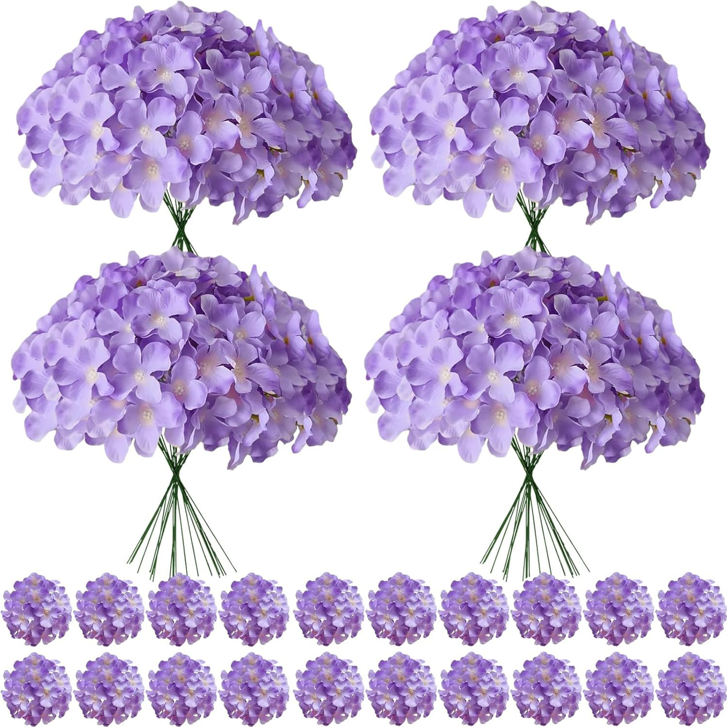 100 Pcs Faux White Hydrangea Artificial Flowers Bulk, Fake Silk Hydrangea Flower