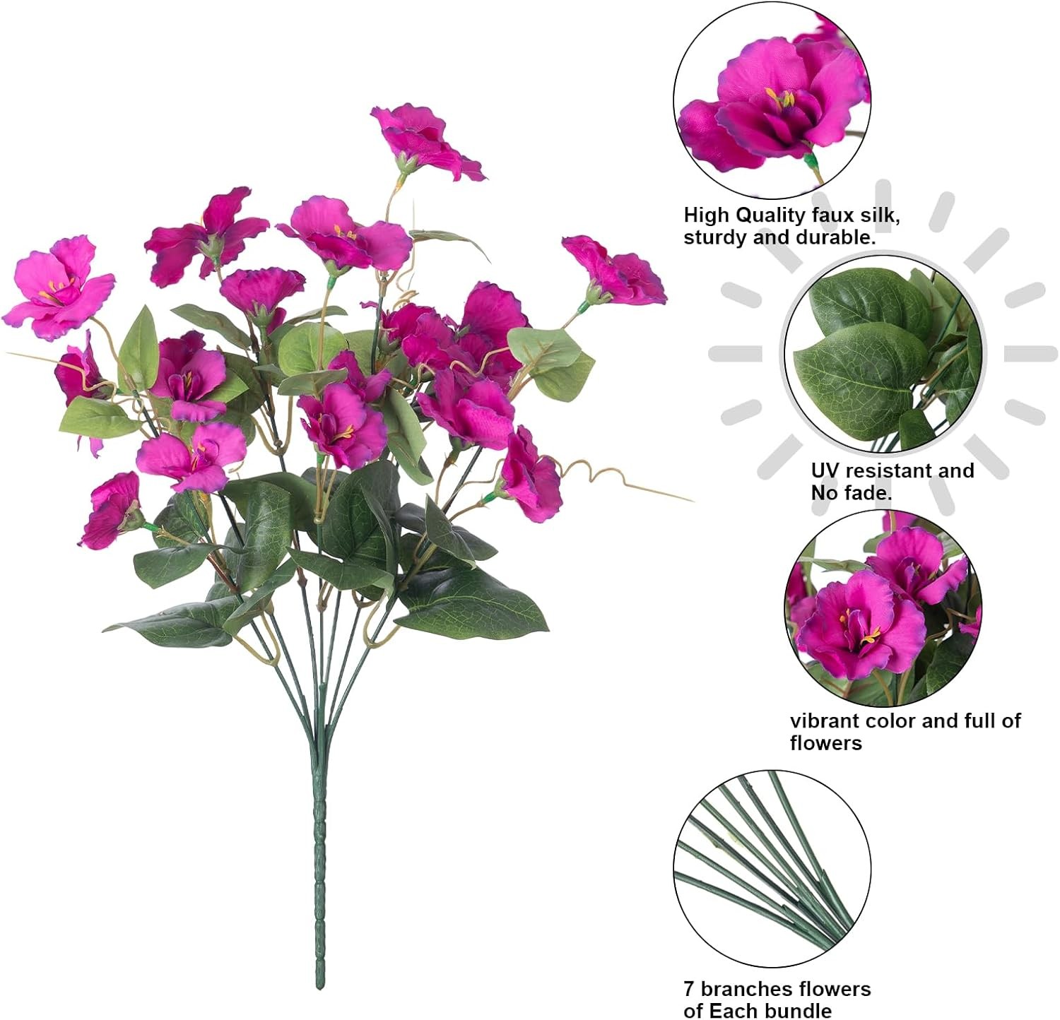 Hibiscus Artificial Flowers for Outdoors Spring Decoration, 6 Bundles Faux Silk