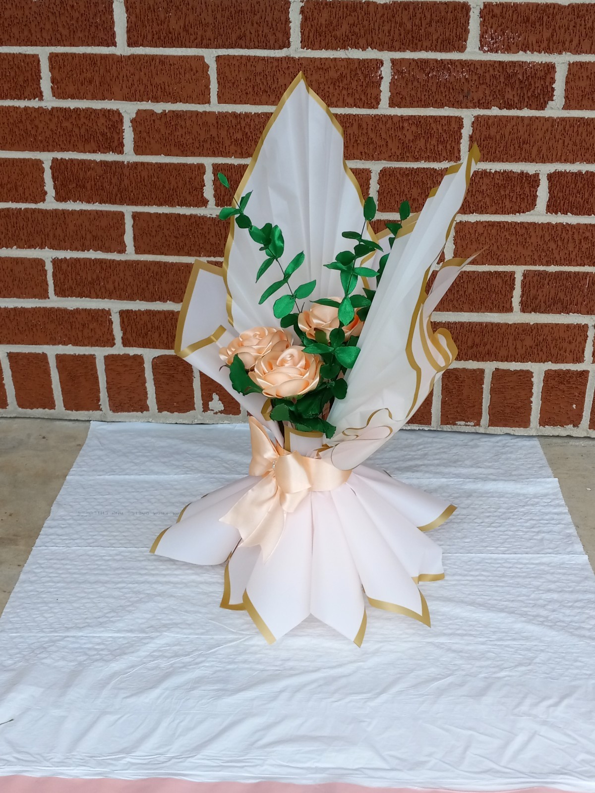 Eternal Roses, Flower made by hand, color peachish, with green stem and leaves