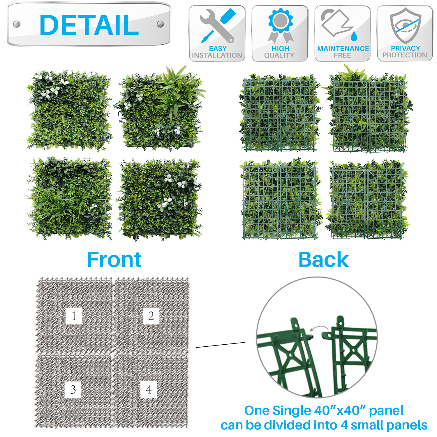 40 Inch 3D Artificial Boxwood Wall Hedge Mat Panels Outdoor Grass Fence Style#2