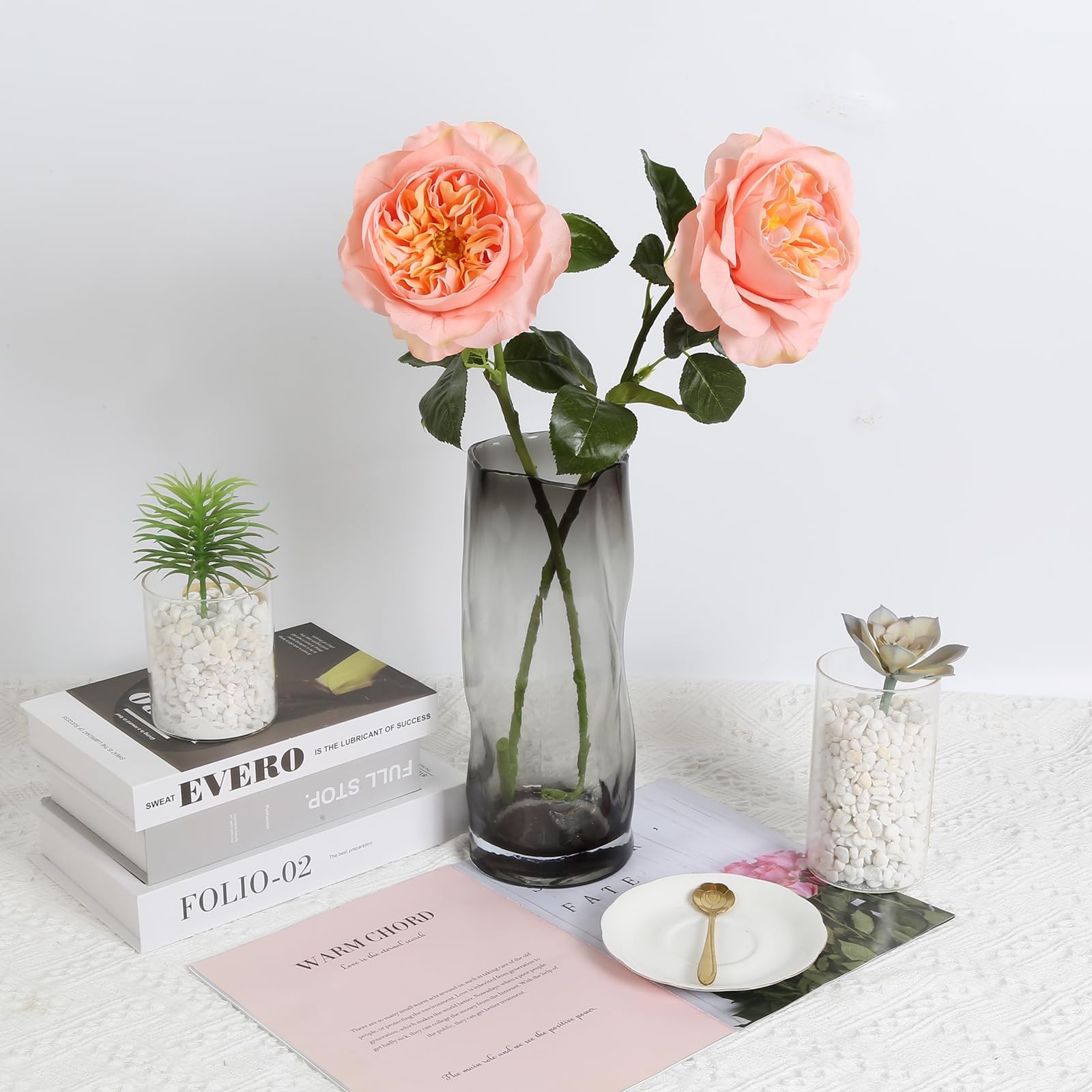 2Pcs Fake Austin Rose Peonies Flowers Real Touch Peach Roses with Stems 25.60…