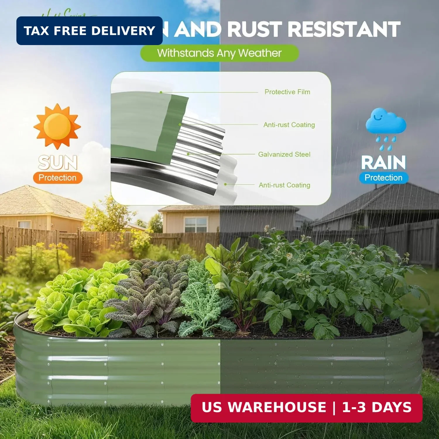 Galvanized Raised Garden Bed 1 Pack, 8x2x1ft Oval Metal Planter Box Outdoor with
