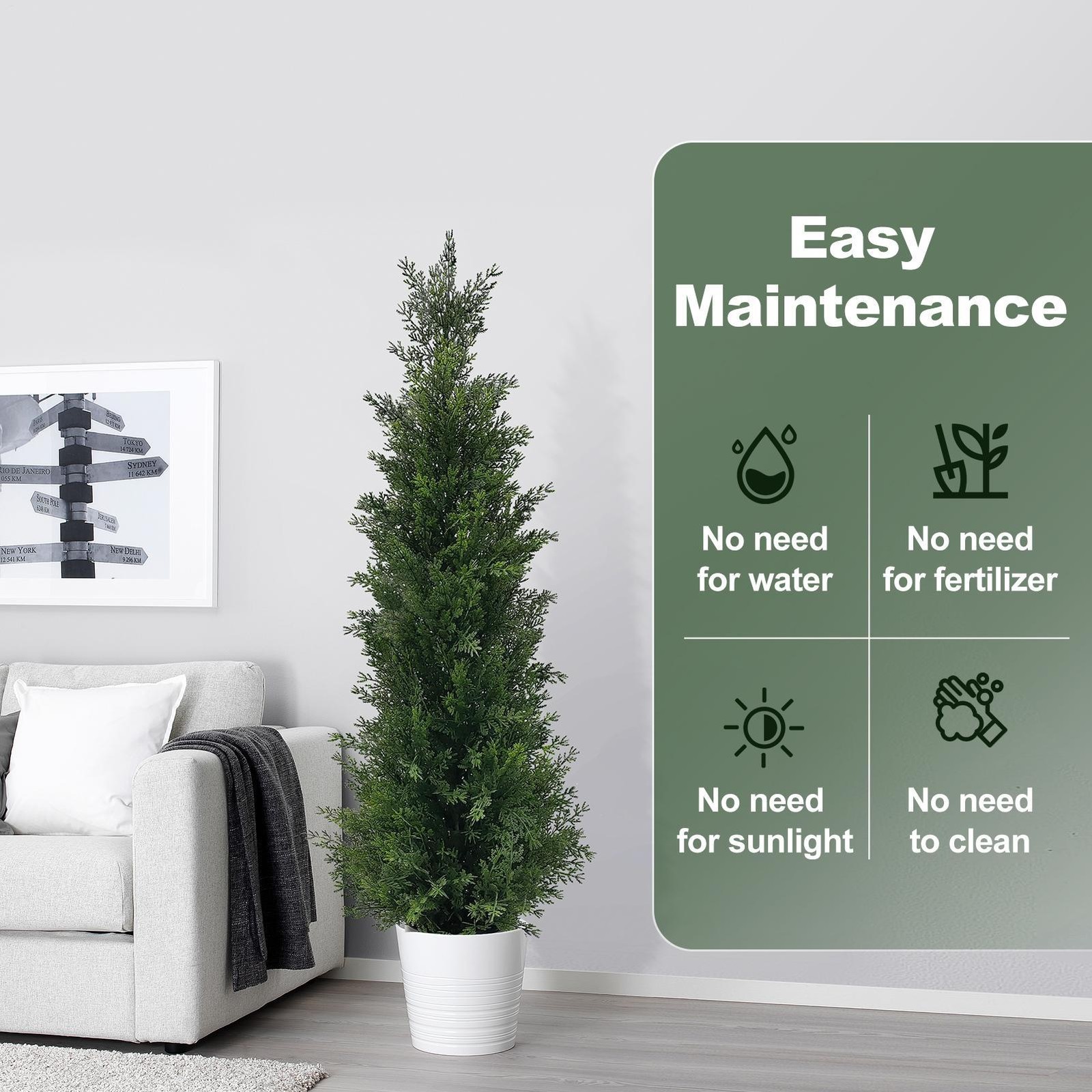 3/4FT Faux Cedar Topiary 2-Pack, UV-Resistant Evergreen Trees with Base Plante