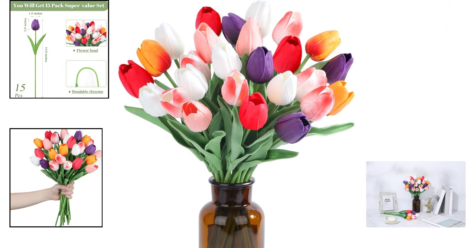 Artificial Tulips Bouquet 15pcs 14 Inch Faux Flowers for Weddings Home Decor …
